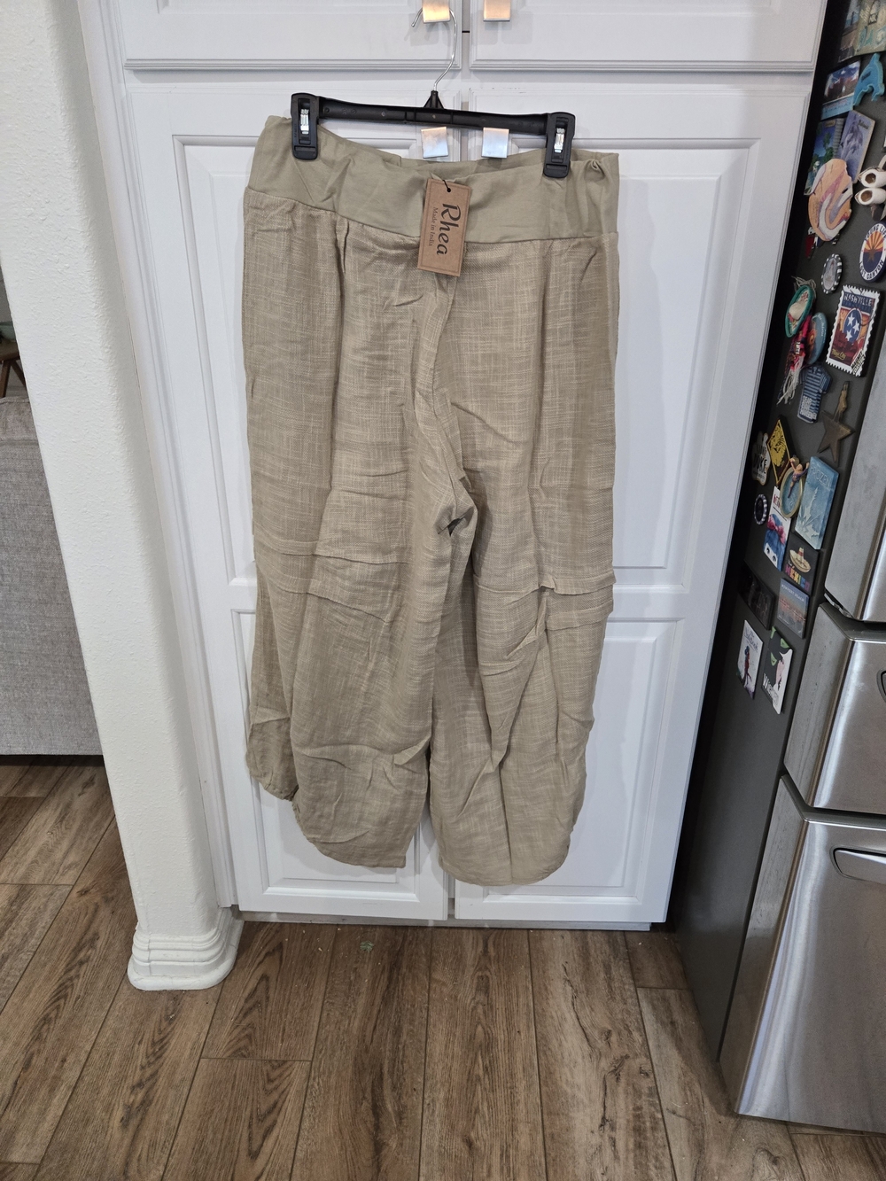Rhea Cotton Blend Wide-Leg Pants in Beige